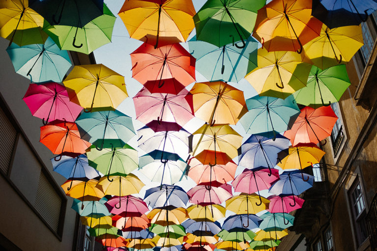 50 Multi colored Umbrellas